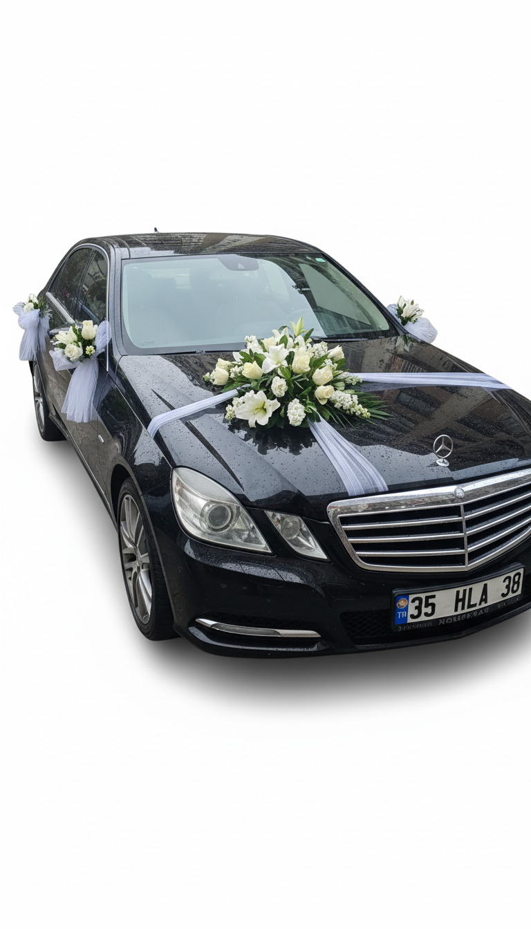 Beyaz Çiçekler İle Özel Araba Süslemesi - Naturel Çiçekçilik