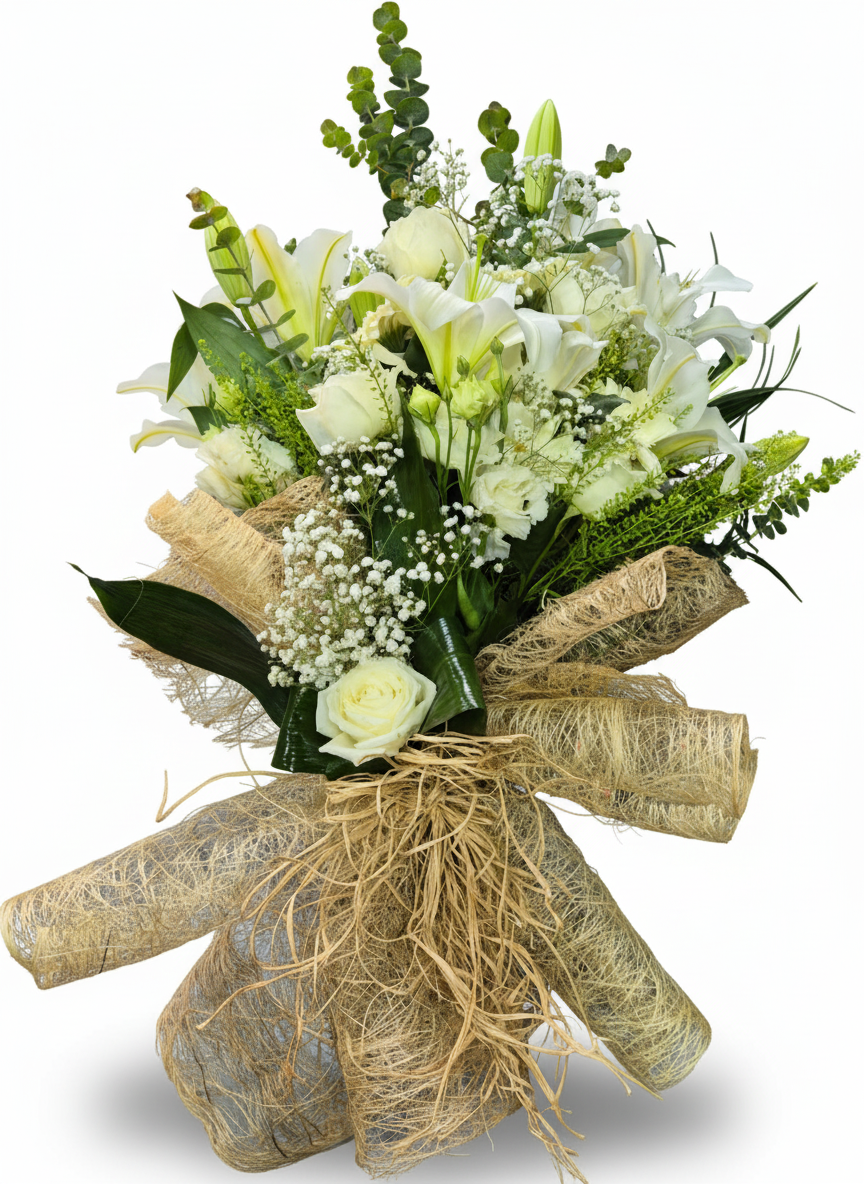 Beyaz Kazablanka ve Gül Buketi - Naturel Çiçekçilik