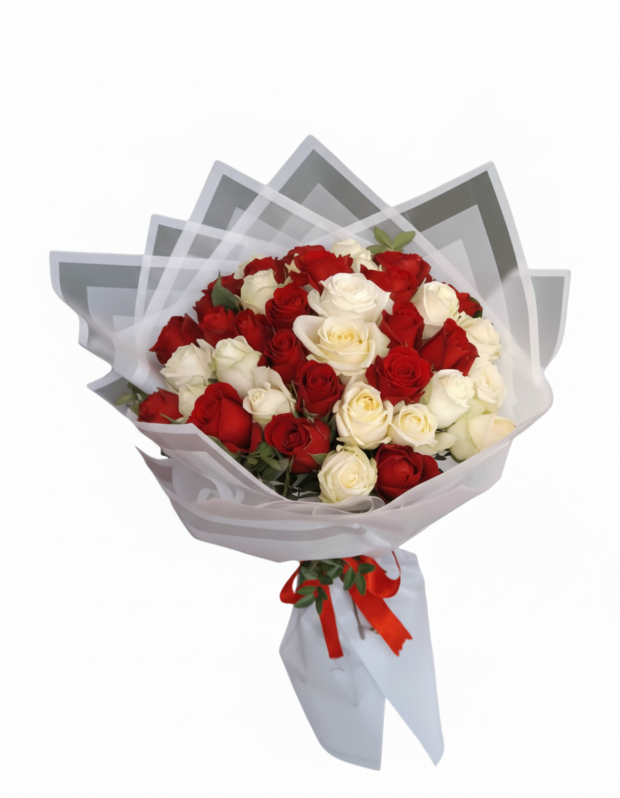 Kırmızı Beyaz Gül Buketi - Naturel Çiçekçilik