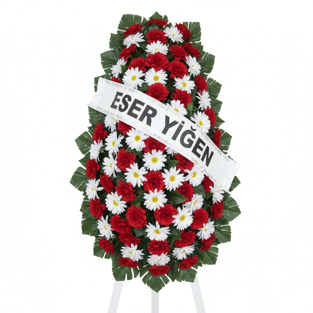Kırmızı Beyaz Tören Çelengi - Naturel Çiçekçilik