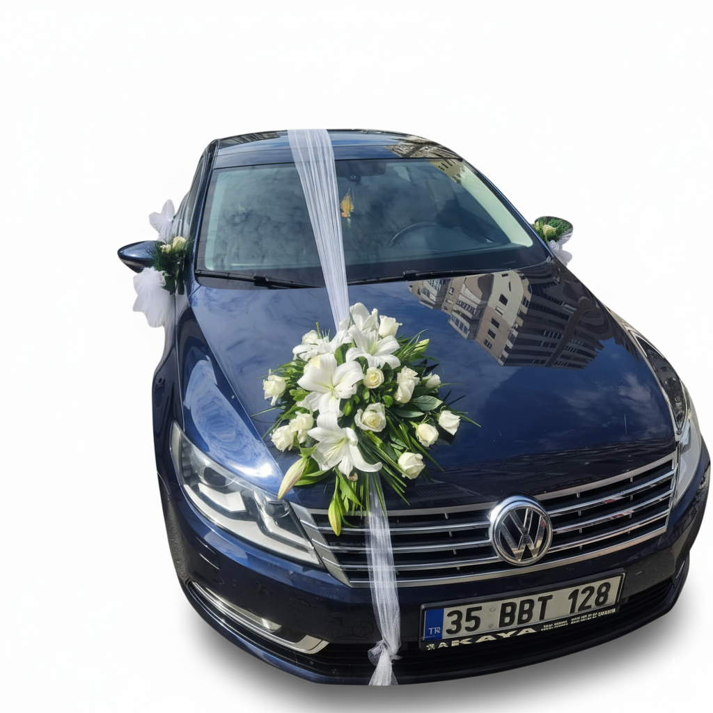 Klasik Beyaz Gelin Arabası Süslemesi - Naturel Çiçekçilik