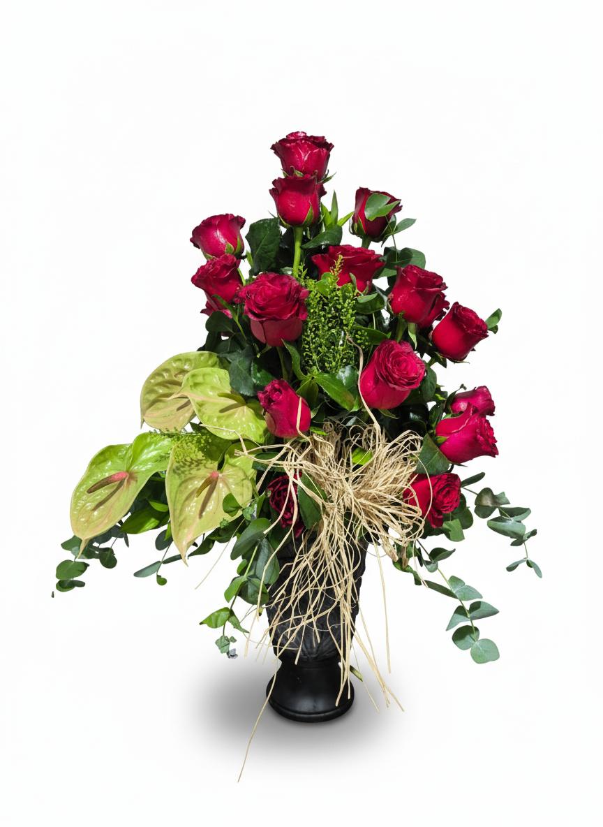 Kırmızı Gül ve Antoryum Aranjmanı - Naturel Çiçekçilik