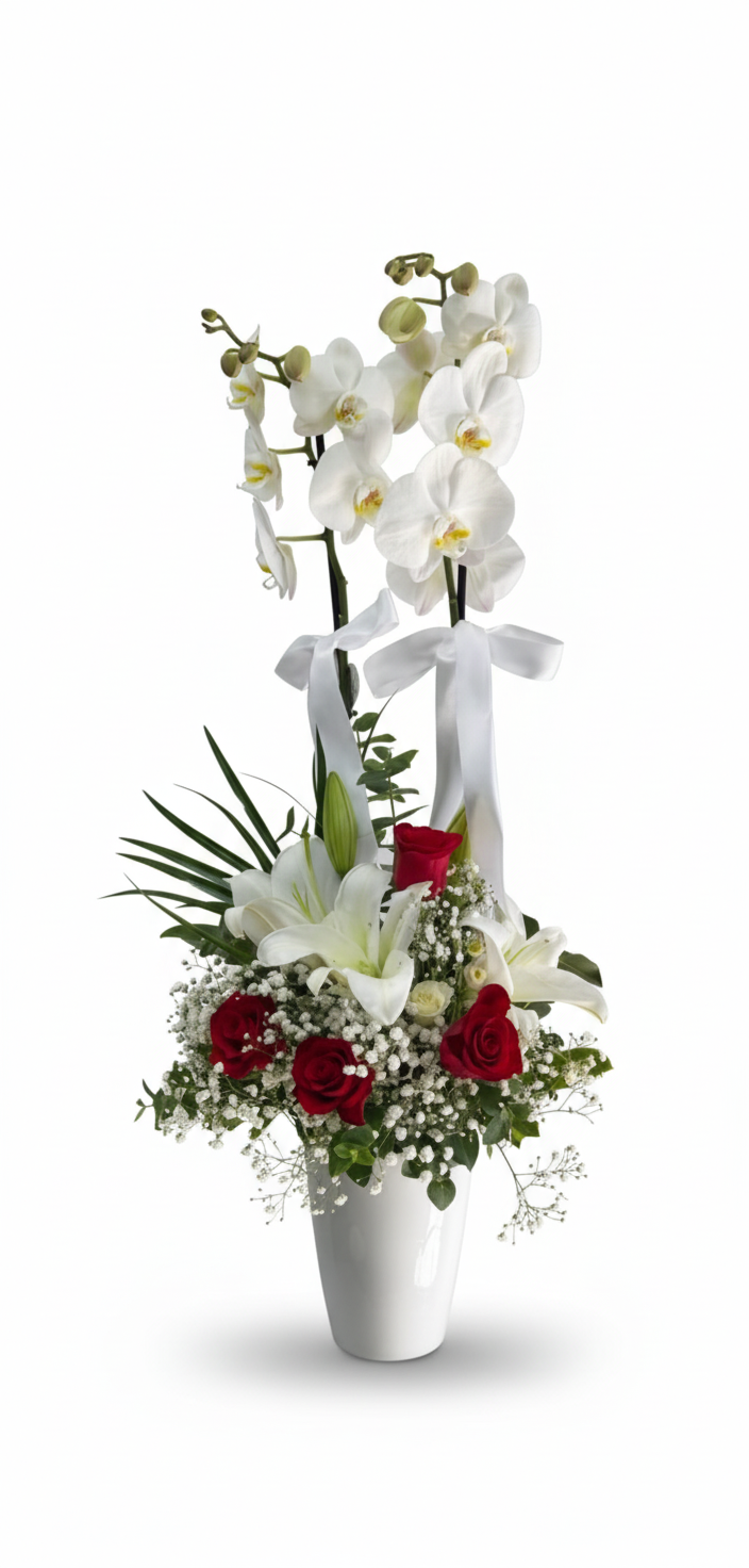 İkili Arajmanlı Beyaz Orkide - Naturel Çiçekçilik
