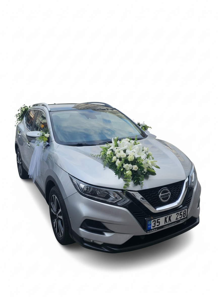 Sarı ve Beyaz Gelin Arabası Süslemesi - Naturel Çiçekçilik