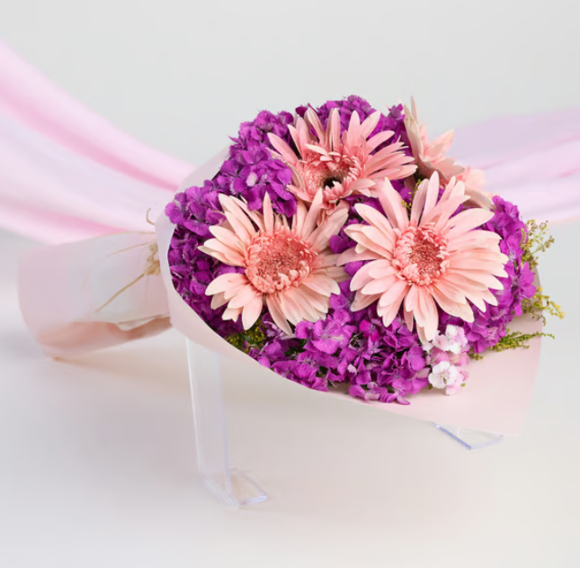 Pudra Bukette Pembe Gerberalar & Hüsnüyusuf - Naturel Çiçekçilik